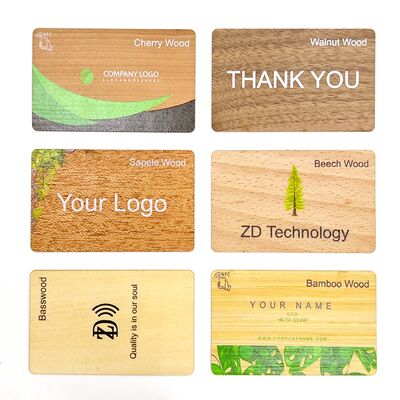 Penjualan Langsung Pabrik Logo Kustom Ukir Kayu RFID Kartu Bisnis NFC ISO14443A 13.56MHz Kartu ID Kunci Hotel NFC Kayu Kosong